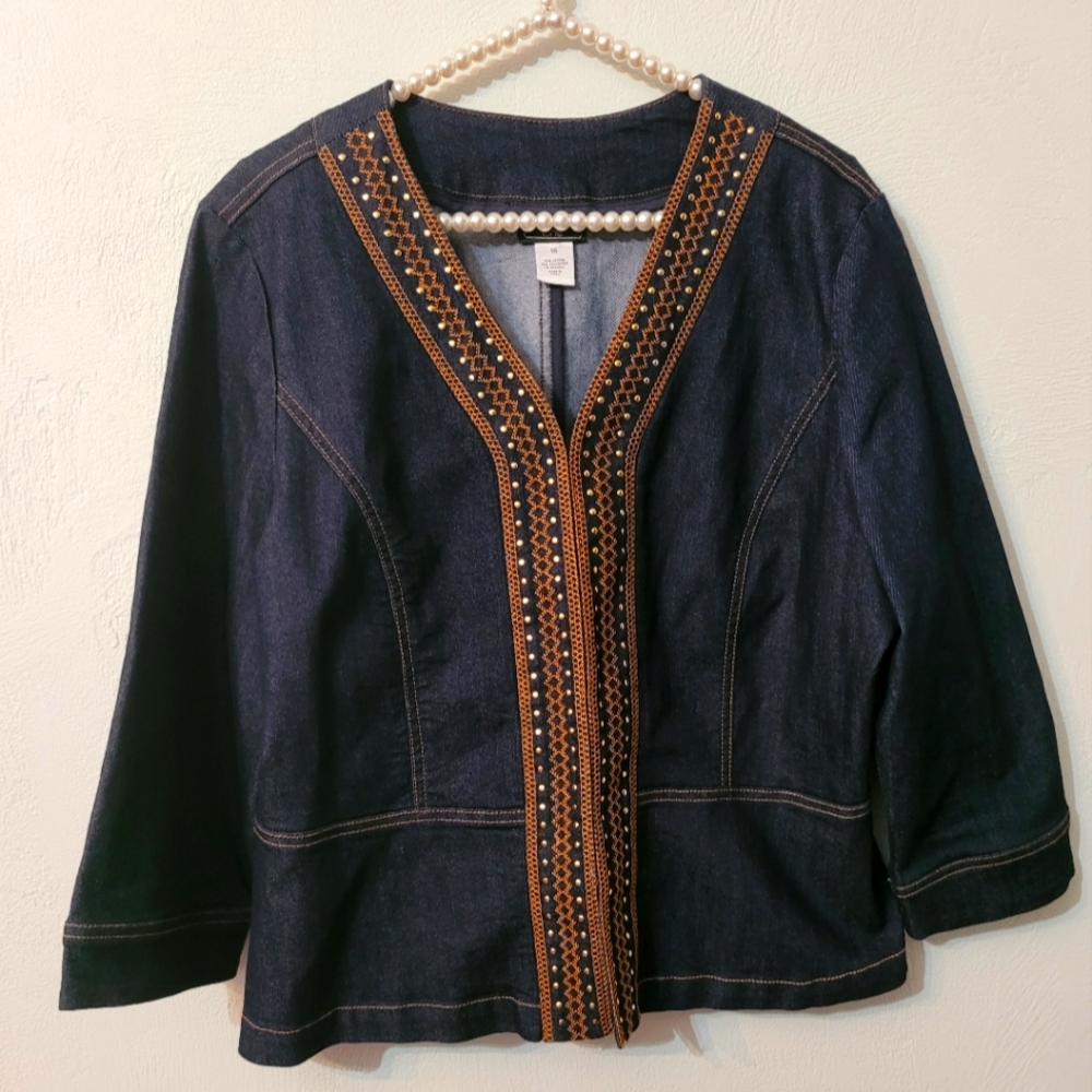 Lark Lane stylish studded plus size women Jean Blazer